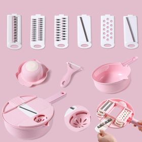 1pc Multifunctional Vegetable Cutter  Potato Shredded Grater  3 Blades Or 6 Blades For Choose 11in 7 2in   Pink  Six Blades