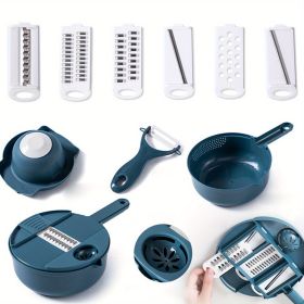 1pc Multifunctional Vegetable Cutter  Potato Shredded Grater  3 Blades Or 6 Blades For Choose 11in 7 2in   Blue  Six Blades 1pc