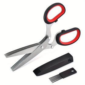 1pc 5 Blade Kitchen Herb Shears Herb Cutter For Chopping Basil Chive Parsley   Black   Red