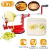 3In 1 Apple Peeler Manual Rotation Potato Fruit Core Slicer Kitchen Hand Cracking Corer   Red