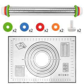 Dough Rolling Pin Dough Roller Stainless Steel Rolling Pins with 4 Removable Adjustable Thickness Rings and Rolling Mat   black