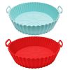 1 2pcs Air Fryer Silicone Pot  Reusable Air Fryer Liners  Silicone Air Fryer Basket  Food Safe Air Fryer Accessories   Dark Red   Light Blue