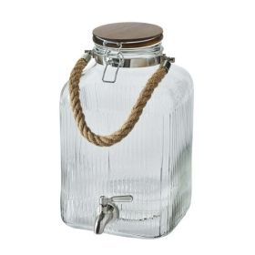 Better Homes   Gardens 2 Gallon Ribbed Clear Glass Beverage Dispenser with Acacia Wooden Lid   Better Homes   Gardens