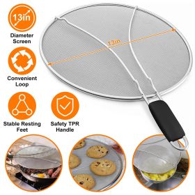 Grease Splatter Screen 13in Stainless Steel Fine Mesh Splash Mesh Shield Hot Oil Stopper   Silver