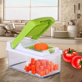 Vegetable Slicer Quick Potato Tomato Fruit Cutter Set with 3 Blades Stainless Steel Food Chopper   Green