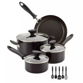 12pc Nonstick Aluminum Cookware Set with Prestige Tools   Black