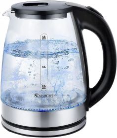 Electric Kettle Water Boiler  1 8L Electric Tea Kettle  Wide Opening Hot Water Boiler with LED Light  Auto Shut Off   Boil Dry Protection  Glass Black