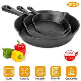 3Pcs Pre Seasoned Cast Iron Skillet Set 6 8 10in Non Stick Oven Safe Cookware Heat Resistant Frying Pan   Black