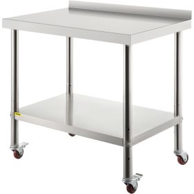 VEVOR Stainless Steel Prep Table  30 x 24 x 35 Inch  440lbs Load Capacity Heavy Duty Metal Worktable with Backsplash Adjustable Undershelf   4 Casters