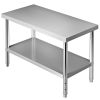 VEVOR Stainless Steel Prep Table  48 x 24 x 34 Inch  550lbs Load Capacity Heavy Duty Metal Worktable with Adjustable Undershelf  Commercial Workstatio