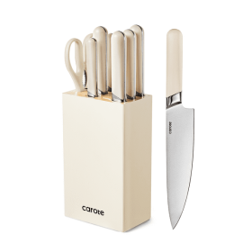 CAROTE 8PCS Kitchen Knife Bock Set  Stainless Steel Razor Sharp Blade Essential Knife Set with Block  Dishwasher Safe   Carote