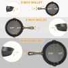 3Pcs Pre Seasoned Cast Iron Skillet Set 6 8 10in Non Stick Oven Safe Cookware Heat Resistant Frying Pan   Black