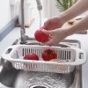 1pc Retractable Fruits And Vegetables Drain Basket  Extendable Over The Sink  Adjustable Strainer  Sink Washing Basket For Kitchen   White