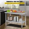 VEVOR Stainless Steel Prep Table  48 x 24 x 34 Inch  550lbs Load Capacity Heavy Duty Metal Worktable with Adjustable Undershelf  Commercial Workstatio