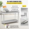 VEVOR Stainless Steel Prep Table  48 x 24 x 34 Inch  550lbs Load Capacity Heavy Duty Metal Worktable with Adjustable Undershelf  Commercial Workstatio